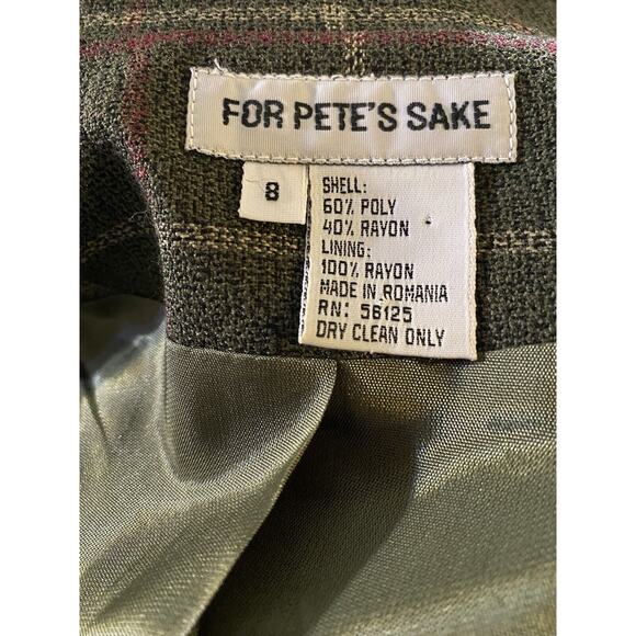 Twee For Petes Sake Women Size 8 Green Window Pane Quiet Money Vintage Blazer - Picture 3 of 8
